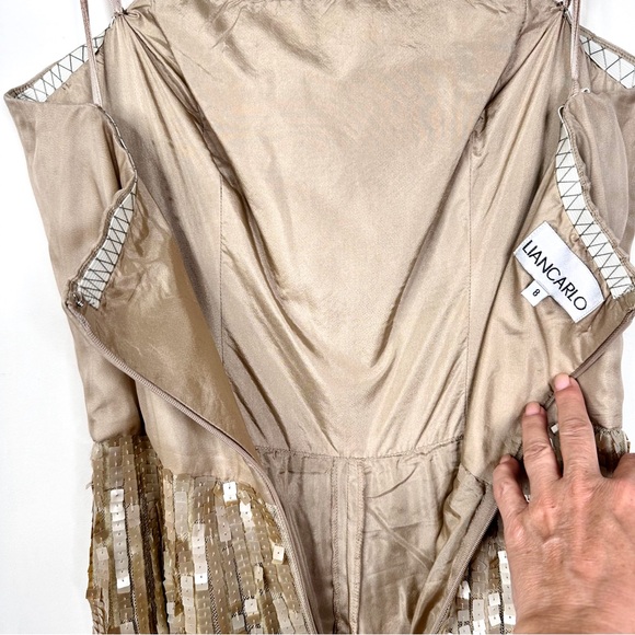 Liancarlo Vintage Beaded Sequin Silk Formal Evening Gown SZ 8 Champagne Gold - Picture 15 of 17